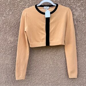 Victor Glemaud Crop Top M Cardigan Black Contrast Cafe Au Lait Ribbed Knit Y2K